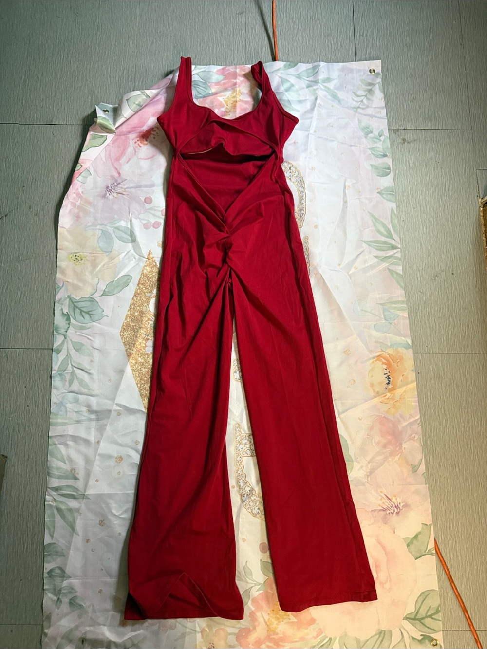 Amazon Red Cutout Knot-Front Wide-Leg yoga Jumpsuit